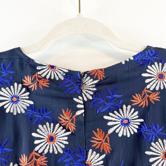Ella Moss Every Embroidered Zoelie V Neck Chiffon Floral Mini Dress Blue XS - Picture 16 of 16